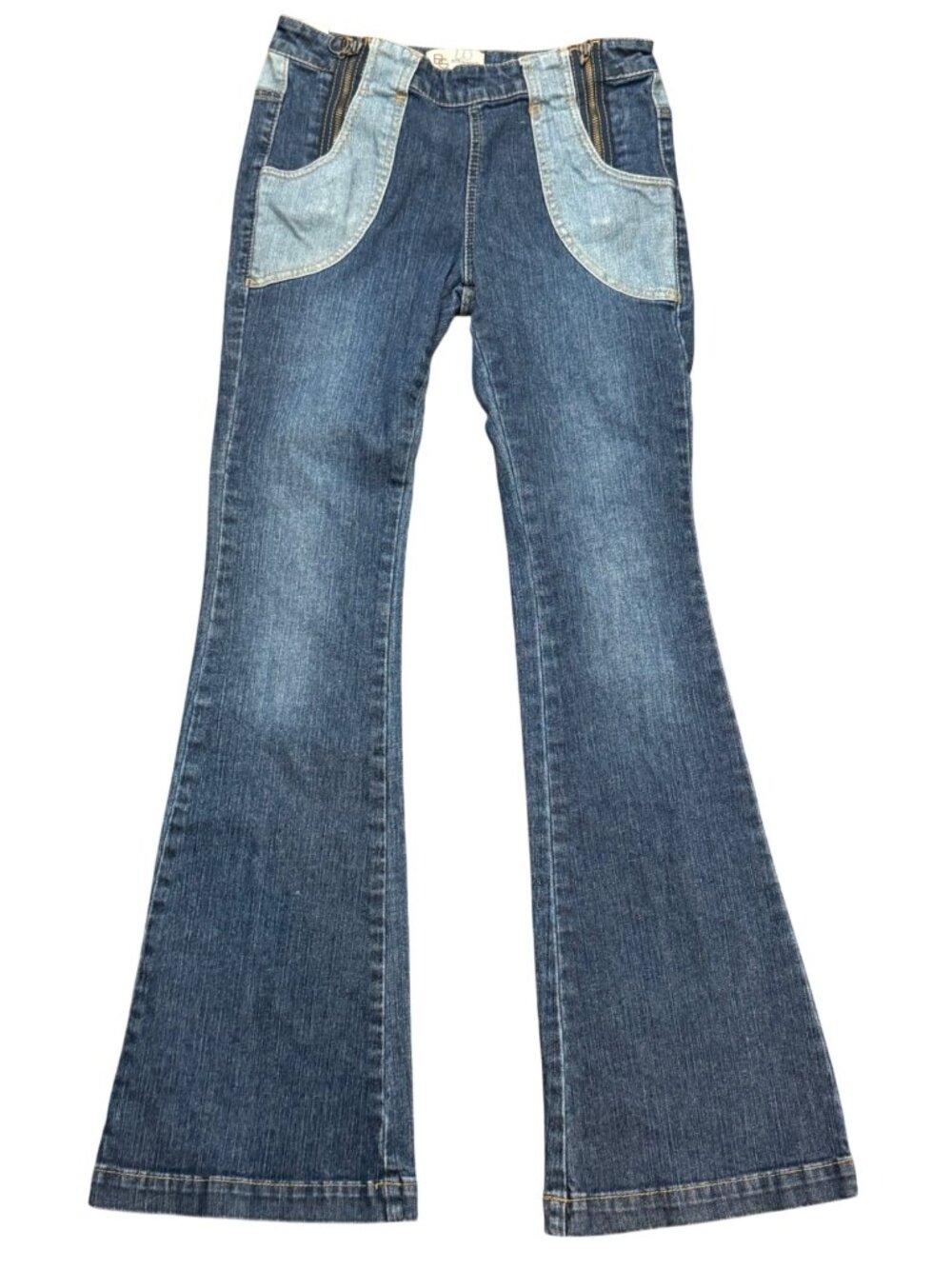 Vintage BCBGeneration Womens Flared Bell-Bottom Jeans Size 26 Two-Tone Denim Mad